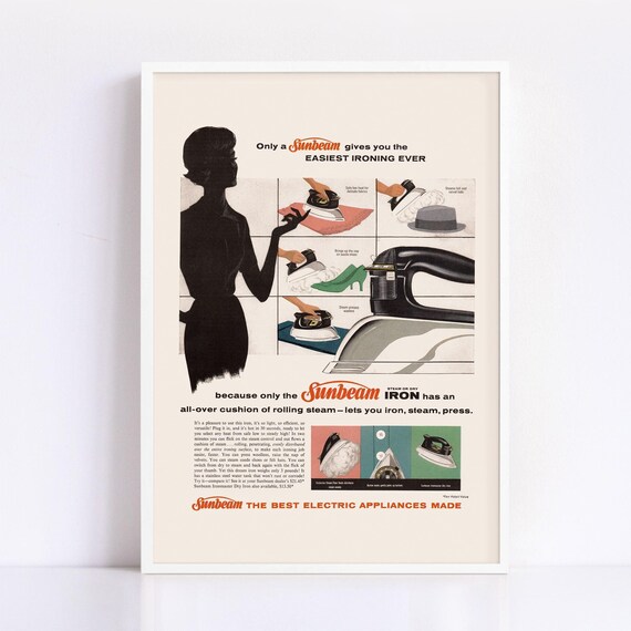 LAUNDRY ROOM POSTER, Retro Iron Ad, High Quality Reproduction, Vintage Poster Ad, Vintage Home Decor Print, Old-fashioned Iron Art