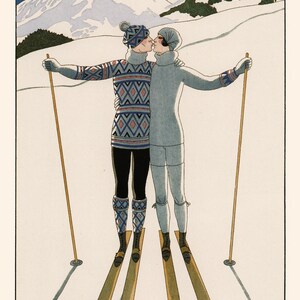 ROMANTIC SKI PRINT, Vintage Fashion Poster, Vintage Ski Poster, 1920s Fashion Art, Vintage Fashion Wall Art, French Art Deco Poster image 7