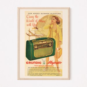VINTAGE PORTABLE RADIO Ad, Retro Tube Radio Advertisement Classic Radio Ad Retro Workshop Art Audiophile Art Music Lover Poster