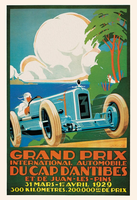 Spain 1926 Grand Prix Vintage Automobile Motor Art Deco Poster San Sebastian
