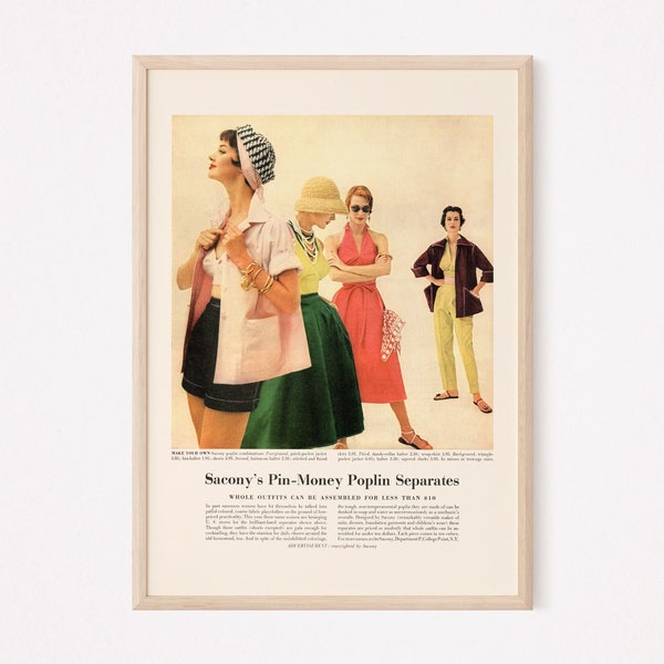 VINTAGE FASHION AD, Classic Fashion Art, Mid-Century Poster Mid Century Fashion Ad Retro Fashion Poster Vintage Women's Clothing Ad