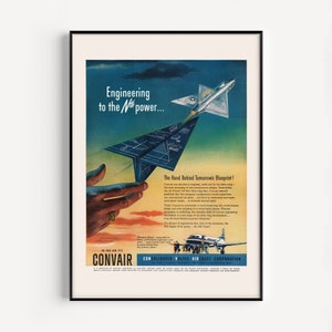 RETRO AIRPLANE POSTER, Vintage Jet Airliner Poster, Aerospace, Poster, Airplane Art, Mid-Century, 1950s, Office Art