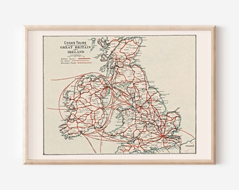 VINTAGE GREAT BRITAIN Map, Historical Map of Great Britain, Office Wall Art, Professional Reproduction, U.K. Map, Cooks Travel Map