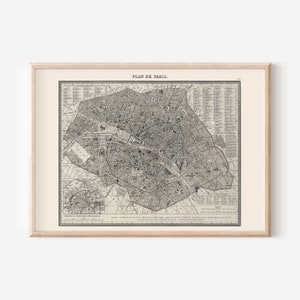 Antike Landkarte von Paris, professionelle Reproduktion, Vintage Karte Wand Kunst Karte von Paris Frankreich Reise Kunstdruck Alte Karte von Paris