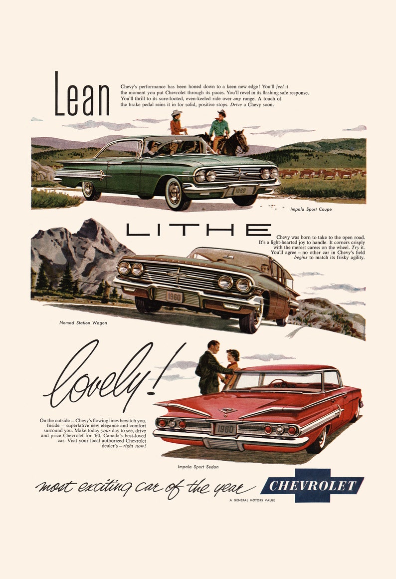 NOSTALGIC CAR POSTER, 1950s Automobile Print, Retro Mid-Century Advertisement, Garage Decor, Vintage Car Print image 7