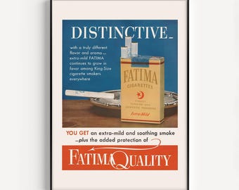 VINTAGE CIGARETTE AD, Vintage Cigarettes Poster, High Quality Reproduction, Vintage Poster, Retro Bar Wall Art, 1950s