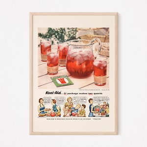 VINTAGE FRUIT DRINK Ad, Retro Mid-Century Ad, Vintage Kitchen Poster, 1950s Retro Ad, Kitsch Poster, Retro Kitchen Art, Retro Home Decor