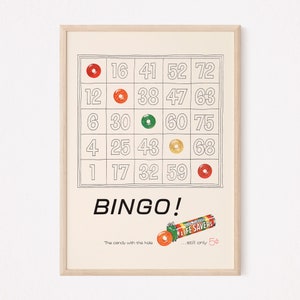 Anuncio retro de dulces, anuncio de mediados de siglo, póster vintage de dulces de frutas, anuncio clásico, anuncio vintage infantil, póster retro, arte mural kitsch, colores retro