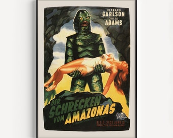 KITSCH MOVIE POSTER, Creature Black Lagoon Poster, Cult Movie Poster Classic Movie Poster Art Sci-Fi and Fantasy Film Poster Atomic Age