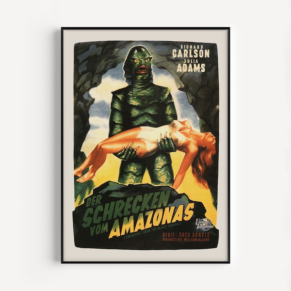 KITSCH MOVIE POSTER, Creature Black Lagoon Poster, Cult Movie Poster Classic Movie Poster Art Sci-Fi and Fantasy Film Poster Atomic Age