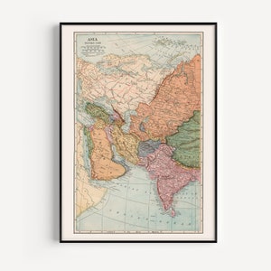 Old WESTERN ASIA MAP, India, Siberia, Persia, Vintage Map Wall Art, Vintage Map, Classroom Poster, Geography Poster, Travel Print, 1921