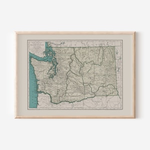 CARTE DE L'ÉTAT DE WASHINGTON, carte vintage de l'État de Washington, impression de carte antique, carte vintage de Washington, vieille carte de Washington