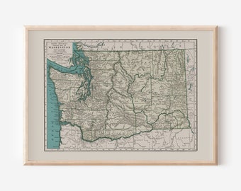 WASHINGTON STATE MAP, Vintage Map of Washington State, Antique Map Print, Vintage Washington Map, Old Washington Map