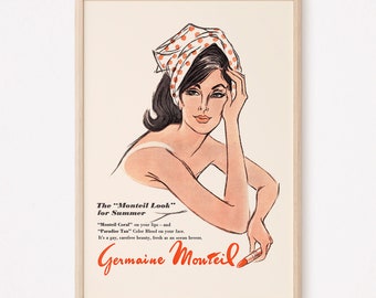 VINTAGE FASHION AD, Retro Lipstick Ad, Germaine Monteil Ad Print Retro Fashion Lover Ad Vintage Wall Art Advertising ad Poster