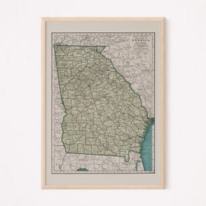 Impression de carte de Géorgie, carte vintage de la Géorgie, impression de carte ancienne, art mural vintage, art mural historique, carte de l'état de Géorgie