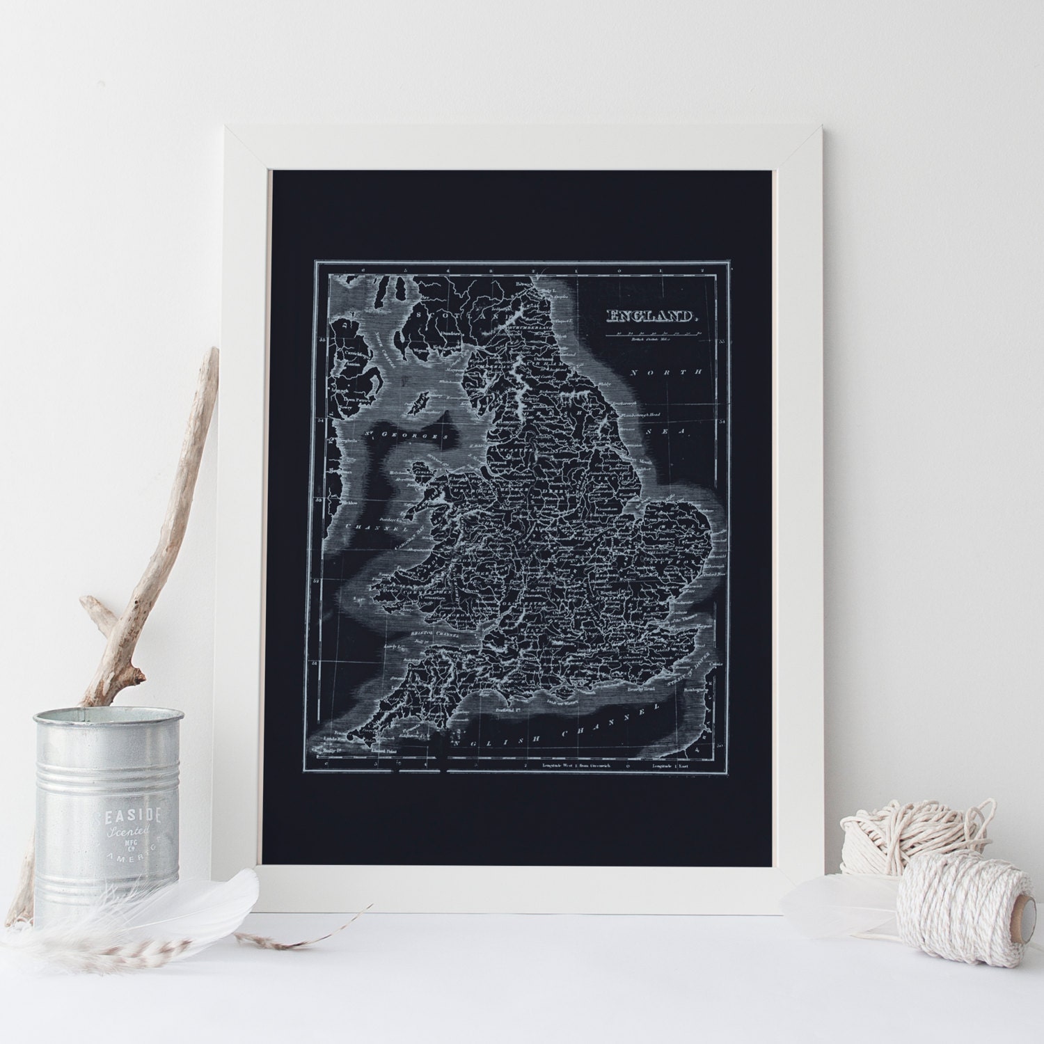 MINIMALIST ENGLAND MAP Blueprint Map of England Vintage | Etsy