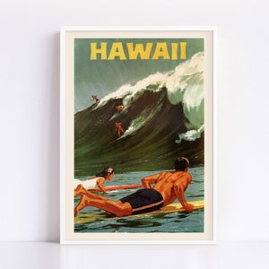 HAWAII SURF POSTER, Retro Surfing Poster, Hawaii Travel Poster, Big Mahaka, Mid Century Wall Art, Retro Wall Art