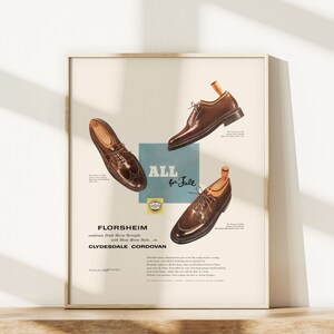 VINTAGE MEN'S SHOES Print, Retro Leather Shoes Ad, Gentleman Fashion Art Retro Advertisement 1950s Fashion Ad image 3