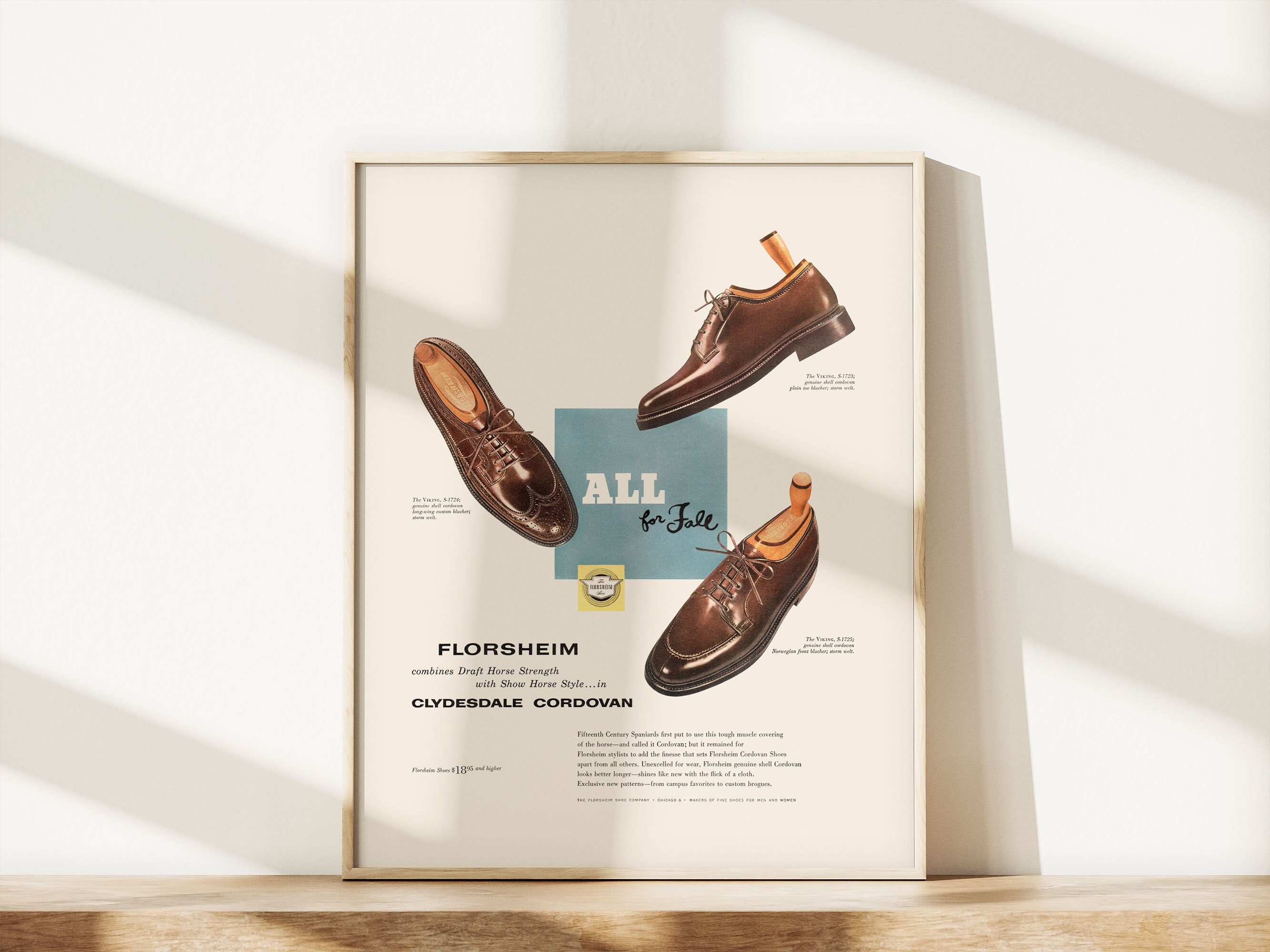 VINTAGE MEN'S SHOES Print, Retro Leather Shoes Ad, Gentleman