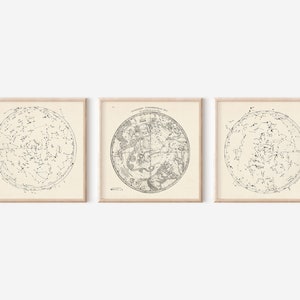Konstellationskarten Set, himmlische Raum Dekoration, antike Sternenkarte Drucke, Horoskop Poster, nördliche und südliche Hemisphäre, 3er Set