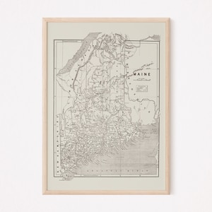 CARTE DU MAINE VINTAGE, art mural vintage du Maine, affiche antique du Maine, reproduction professionnelle, carte minimaliste