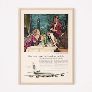 CLASSIC TRAVEL ART, Retro Mid-Century Airline Ad, Vintage Travel Ad, Retro Ad Kitsch Poster Home Decor London Travel Art