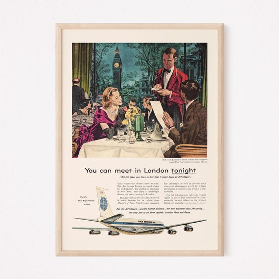 CLASSIC TRAVEL ART, Retro Mid-century Airline Ad, Vintage Travel