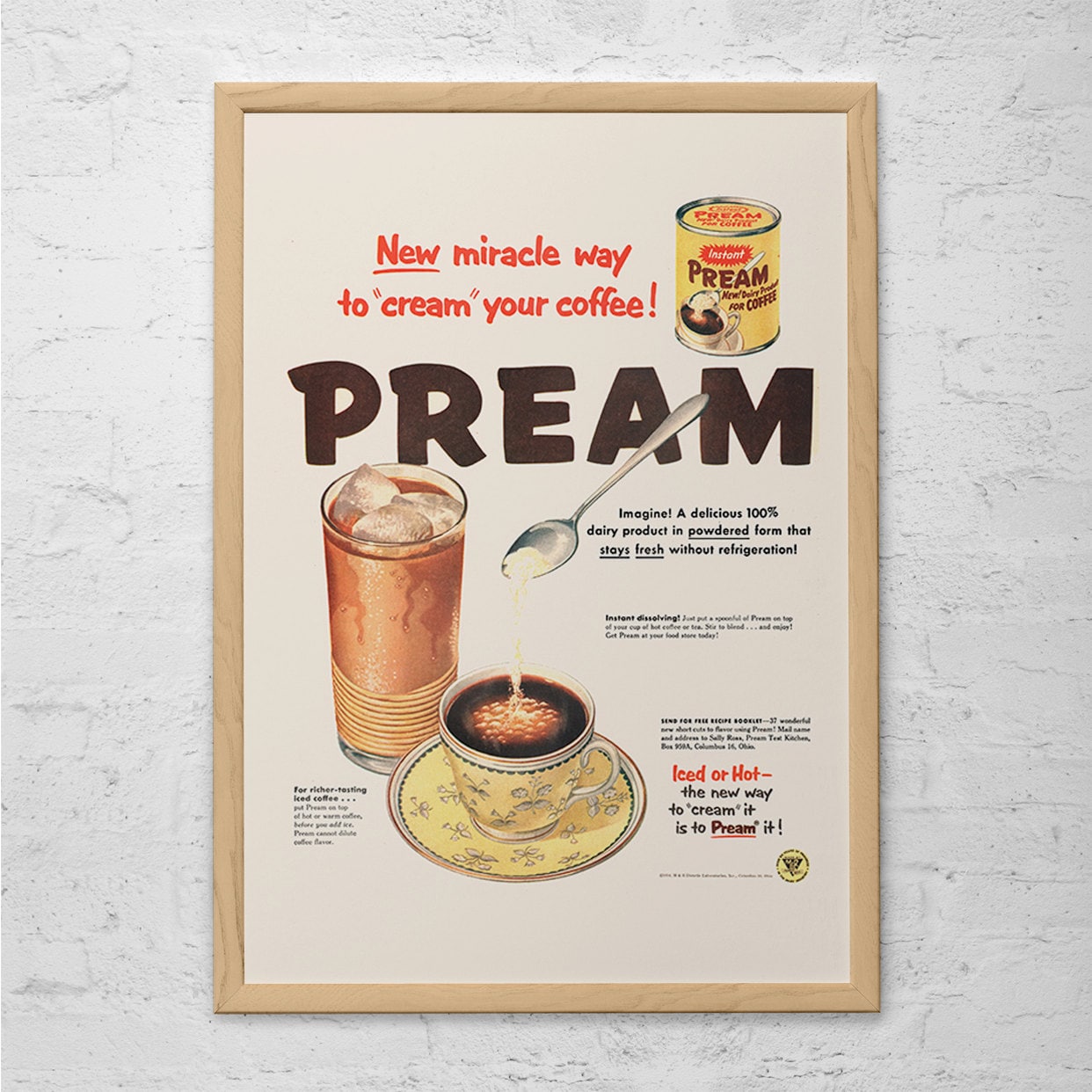 VINTAGE PREAM Ad Classic Coffee Ad Mid-Century Poster | Etsy