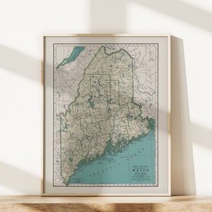 MAINE MAP PRINT, Vintage Map of Maine, Old Map Print, Vintage Wall Art ...