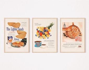 MIDCENTURY BREAKFAST NOOK Wall Art, Vintage Kitchen Decor, 1950s Bed and Breakfast Decor, Dining Room Art, Retro Breakfast Food Print Bundle