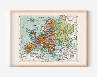 VINTAGE MAP of EUROPE, Vintage Europe Map, High Quality Map, Europe Map Print, Map Art Poster, Retro Europe Map