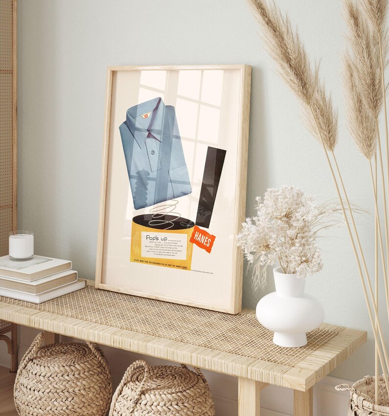 CLASSIC FASHION AD, Retro Mens Fashion Design Ad, Vintage Shirt Ad Retro Mid Century Design Poster Classic Advertisement Art image 2