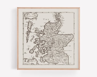 VINTAGE SCOTLAND MAP, Antique Scotland Map, Square Poster, Professional Reproduction