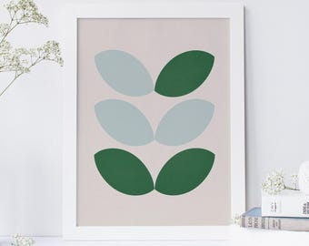 ABSTRAKCYJNY DRUK Z LIŚCIA – szwedzki druk artystyczny, skandynawski design, plakat w stylu mid-century modern, druk geometryczny, projekt z epoki Eamesa, lata 50. i 60. XX wieku