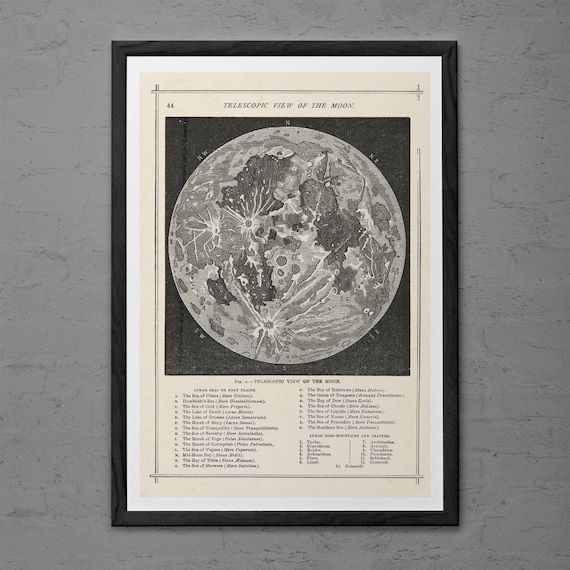VINTAGE 1965 USAF LUNAR MOON MAP A3 POSTER PRINT