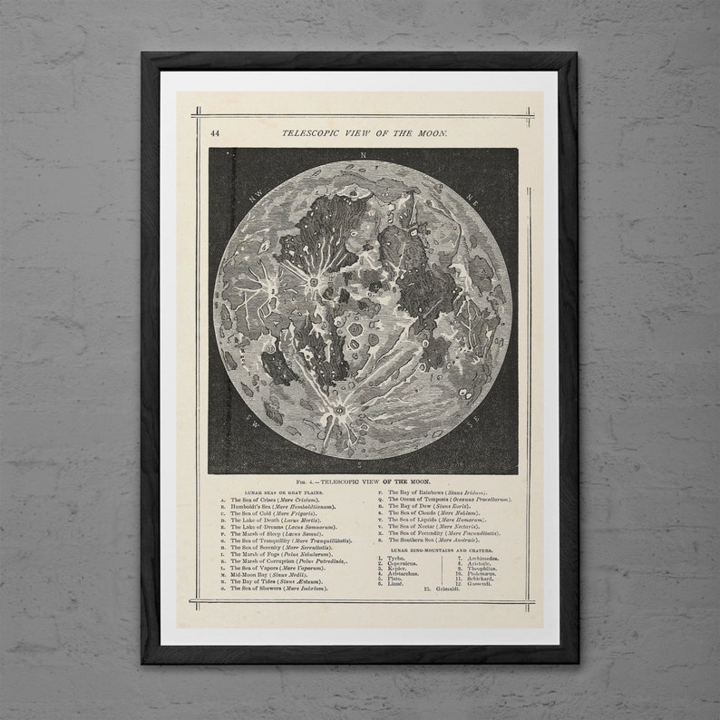 ANTIQUE MOON PRINT  Vintage Moon Map  Professional image 1