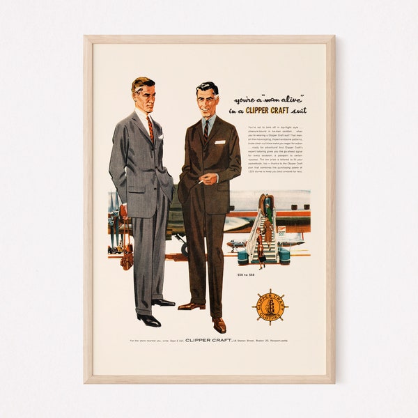 GENTLEMEN FASHION AD, Retro Mid-Century Fashion Ad, Vintage Mens Ad, Retro Ad Kitsch Poster Home Decor Mad Men Party Mad Men Poster