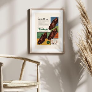 MEN'S FOOTWEAR AD, Vintage Ad Print, Leather Shoes Poster, Scotch Grain, 1950s, Classic Decor, Mid-Century Poster, Retro Shoes Poster image 3