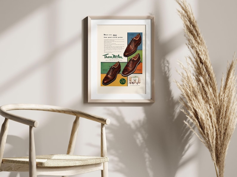 MEN'S FOOTWEAR AD, Vintage Ad Print, Leather Shoes Poster, Scotch Grain, 1950s, Classic Decor, Mid-Century Poster, Retro Shoes Poster image 3