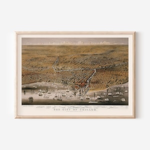 CARTE DE CHICAGO, art mural ancien, carte vintage de Chicago, impression de carte ancienne, art mural vintage, carte ancienne, art mural historique de l'Illinois