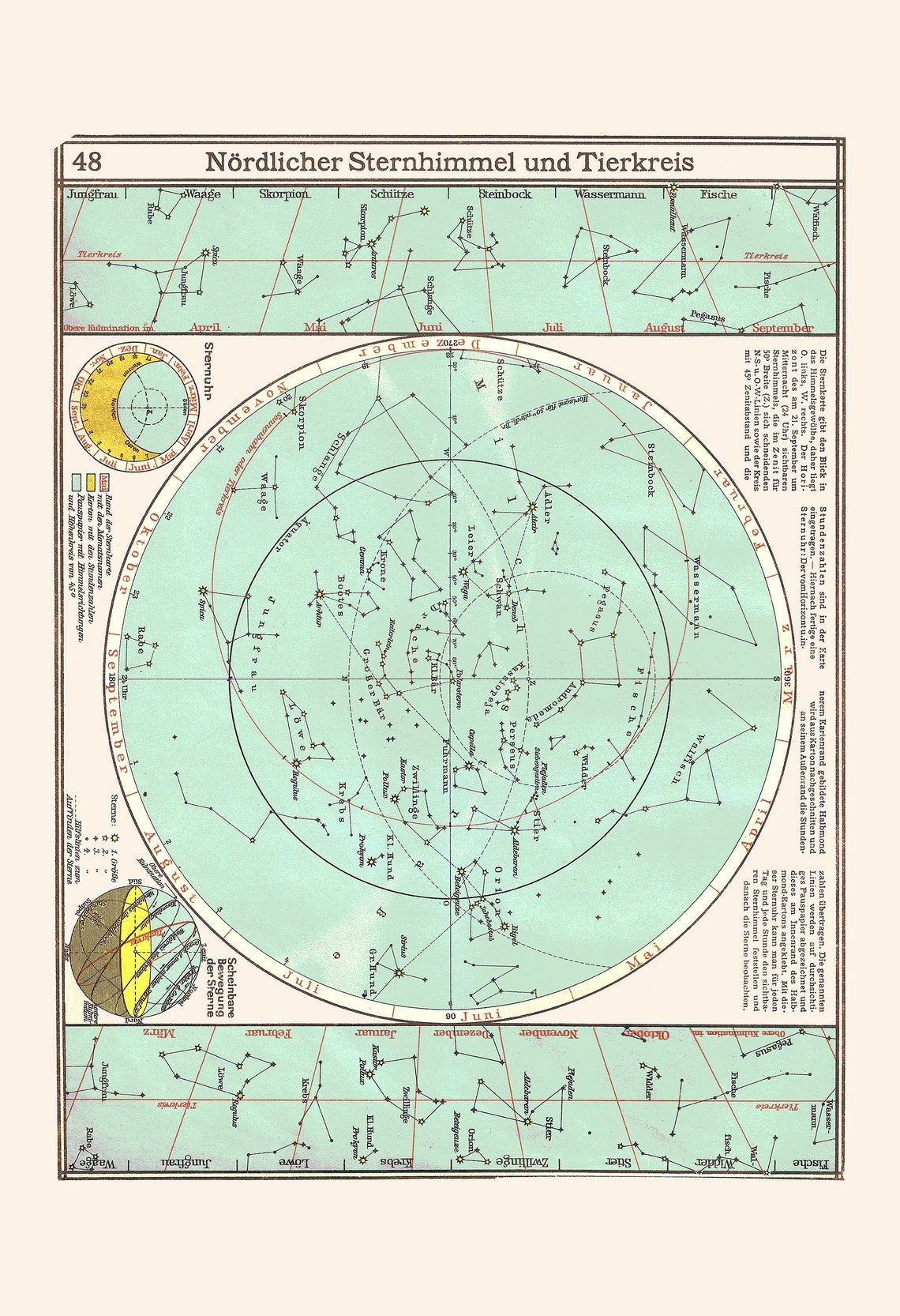 ANTIQUE STAR MAP Vintage Astrology Print Professional - Etsy