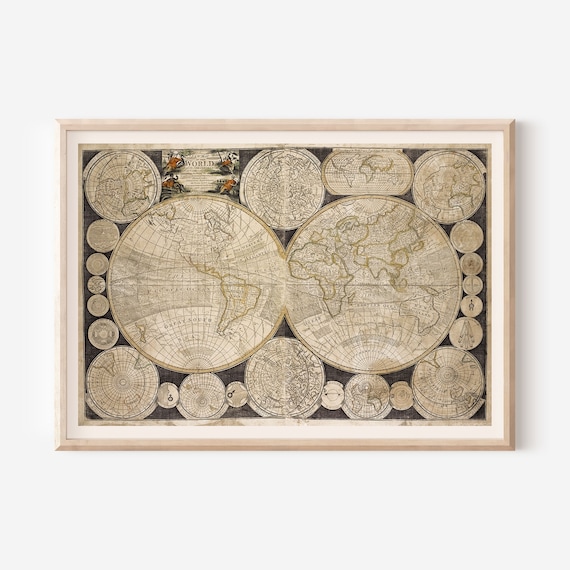 ANTIQUE WORLD MAP, Travel Map, Nautical Wall Art, Antique Map Home Decor, Professional Reproduction, Wanderlust Poster, 1900s