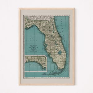 FLORIDA KAART AFDRUKKEN, vintage kaart van Florida, oude kaart afdrukken, vintage muurkunst, oude kaart van Florida, historische muurkunst