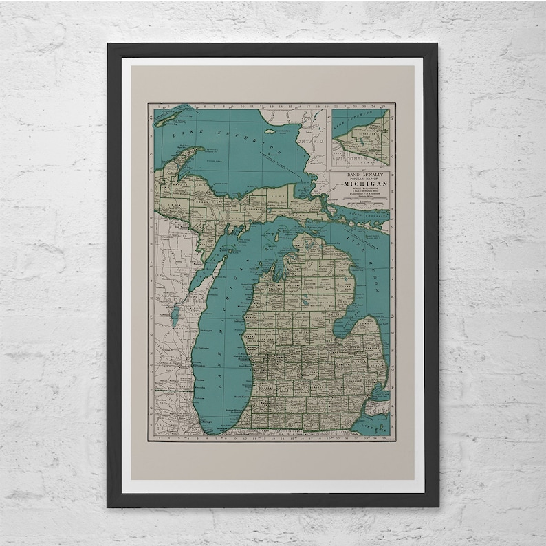 VINTAGE MICHIGAN MAP Vintage Map of Michigan Wall Art - Etsy