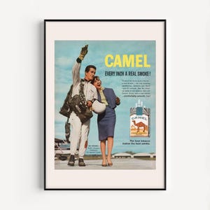 VINTAGE AD PRINT, Cigarettes Print, Airplane Pilot Poster, Couple Poster, Reproduction, Era, 1950s