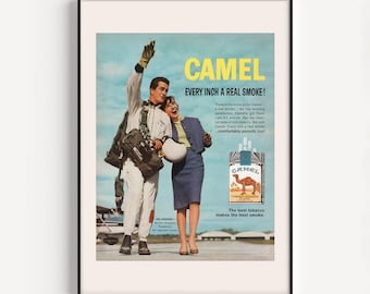 VINTAGE AD PRINT, Cigarettes Print, Airplane Pilot Poster, Couple Poster, Reproduction, Era, 1950s