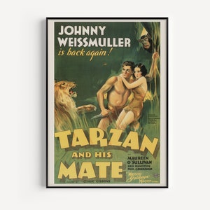 CARTEL DE LA PELÍCULA TARZÁN, póster de película vintage, póster de Tarzán, arte de pared para cine en casa, arte de película retro, reproducción