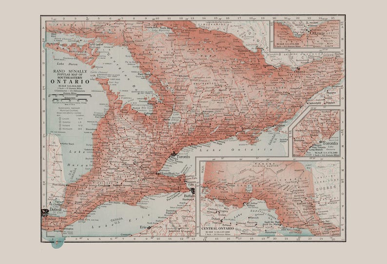 ONTARIO MAP PRINT, Vintage Map of Ontario Canada, Canada Map Print, Vintage Map, Vintage Wall Art image 8