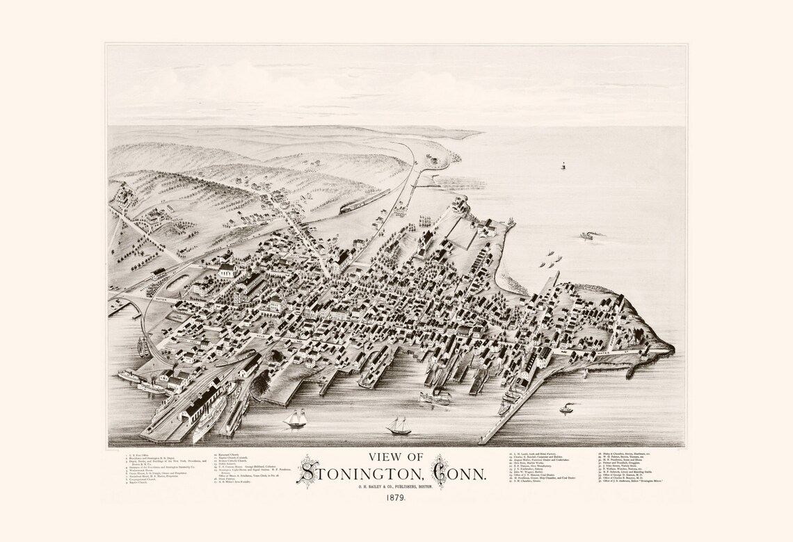 STONINGTON MAP PRINT Antique Stonington Conn. Map Antique Etsy