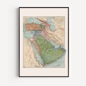 MAP of TURKEY and SYRIA, Palestine, Hejaz, Arabia, Vintage Map Print, Retro Map, Vintage Map, Geography Poster, Turkey in Asia, 1921